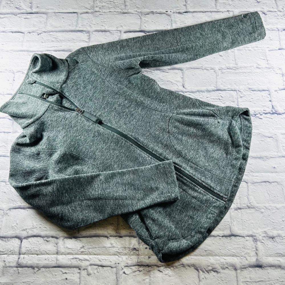 Eddie Bauer Womens XS Grey Full Zip Fleece Jacket Fitted Heathered Mock Neck